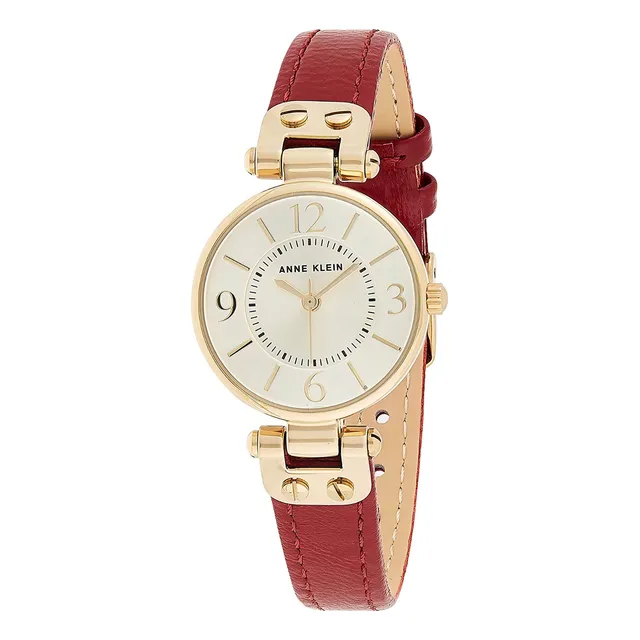 Reloj Mujer Anne Klein Cristal Mineral 26 Mm 10/9442chrd Color de la correa Rojo Color del bisel Dorado Color del fondo Crema