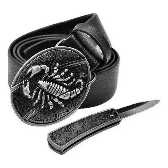 Cinturón De Cuero Informal Con Cuchillo Oculto En La Hebilla Cor Scorpion Tamanho G