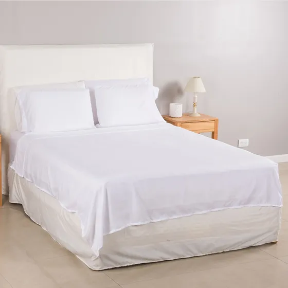 Juego De Sabanas Queen Saten Premium 600 Hilos Puro Algodon Color Blanco Diseño De La Tela Liso