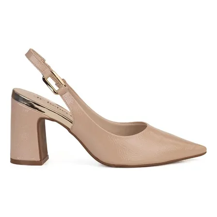 Scarpin Clássico Slingback Tira Com Enfeite Salto Bloco.