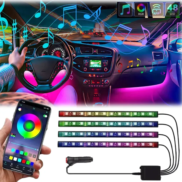 Tiras 48 Led Rgb Interior App Control Remoto Luz Para Auto