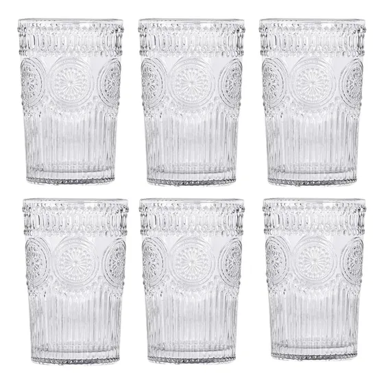 Set Vasos Vidrio Labrados Bebidas Tragos Vintage 400ml X6 Color Vidrio Labrado