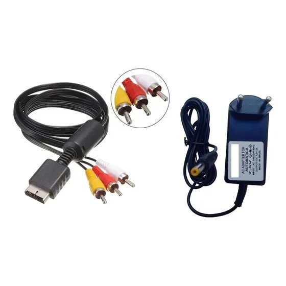 Kit Fonte De Alimentação Cabo Áudio E Vídeo Para Play 1 Ps1