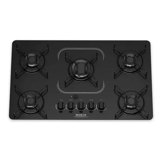 Fogão Cooktop alimentação gás - Braslar 5 bocas cor preto - Bivolt de Embutir