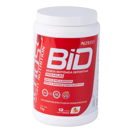 Bebida Isotónica Deportiva BID Across Pote En Polvo 1KG Sabor Naranja