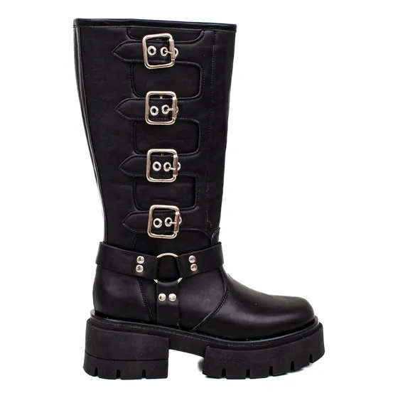 Botas Caña Alta Heben Invierno Detalle Hebillas Dama