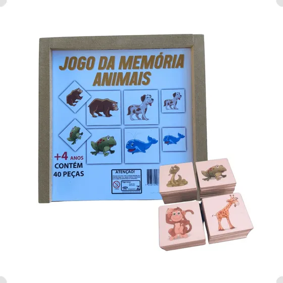 Jogo Da Memória Animais 40 Peças Em Madeira
