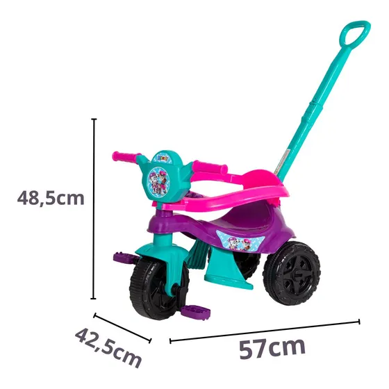 Triciclo Kendy Kemotoca Baby Dog Roxa e Tifanny Motoca Infantil Com Protetor Haste Menina Brinquedo BQ0514M