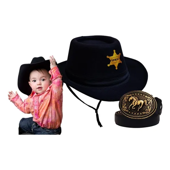Kit Chapeu Country Sheriff  + Cinto Fivela Bebê Infantil