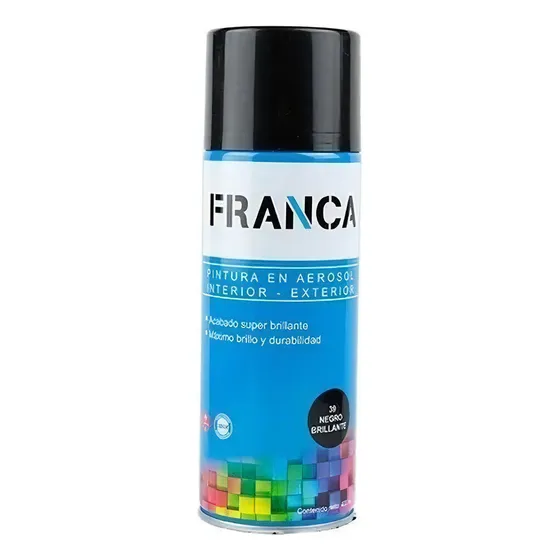 Esmalte En Aerosol 400ml Franca - Mate Brillante Y Satinados Color Negro Brillante
