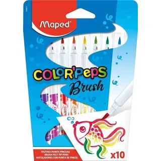 Kit 10 Cores Caneta Maped Canetinha Brush Ponta Pincel Color Kit 10 Cores Caneta Maped Canetinha Brush Ponta Pincel Color
