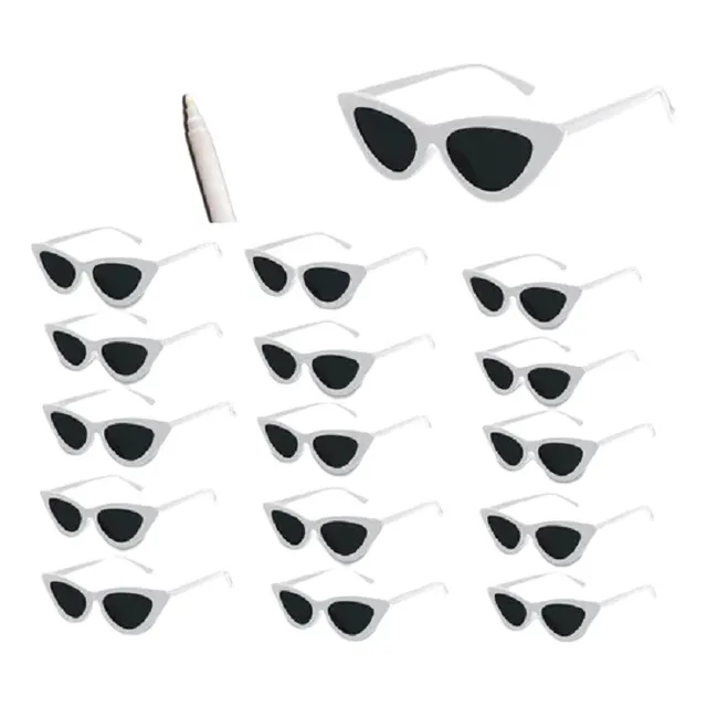 Kit 15 Óculos De Sol Gatinho Branco + Caneta Giz Líquido Top