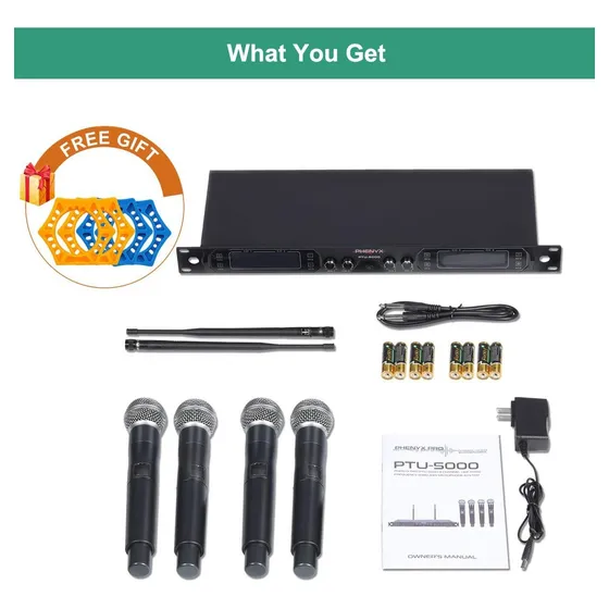 Microfonos Inalambricos Phenyx Pro Banda Uhf Combo De 4