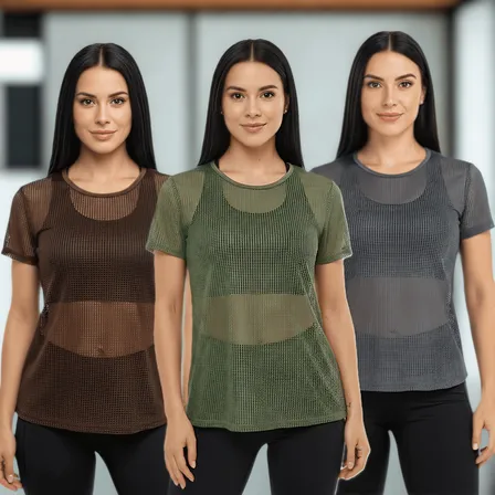 Combo Três Blusas Tela Premium Fit Alta Performance Corrida