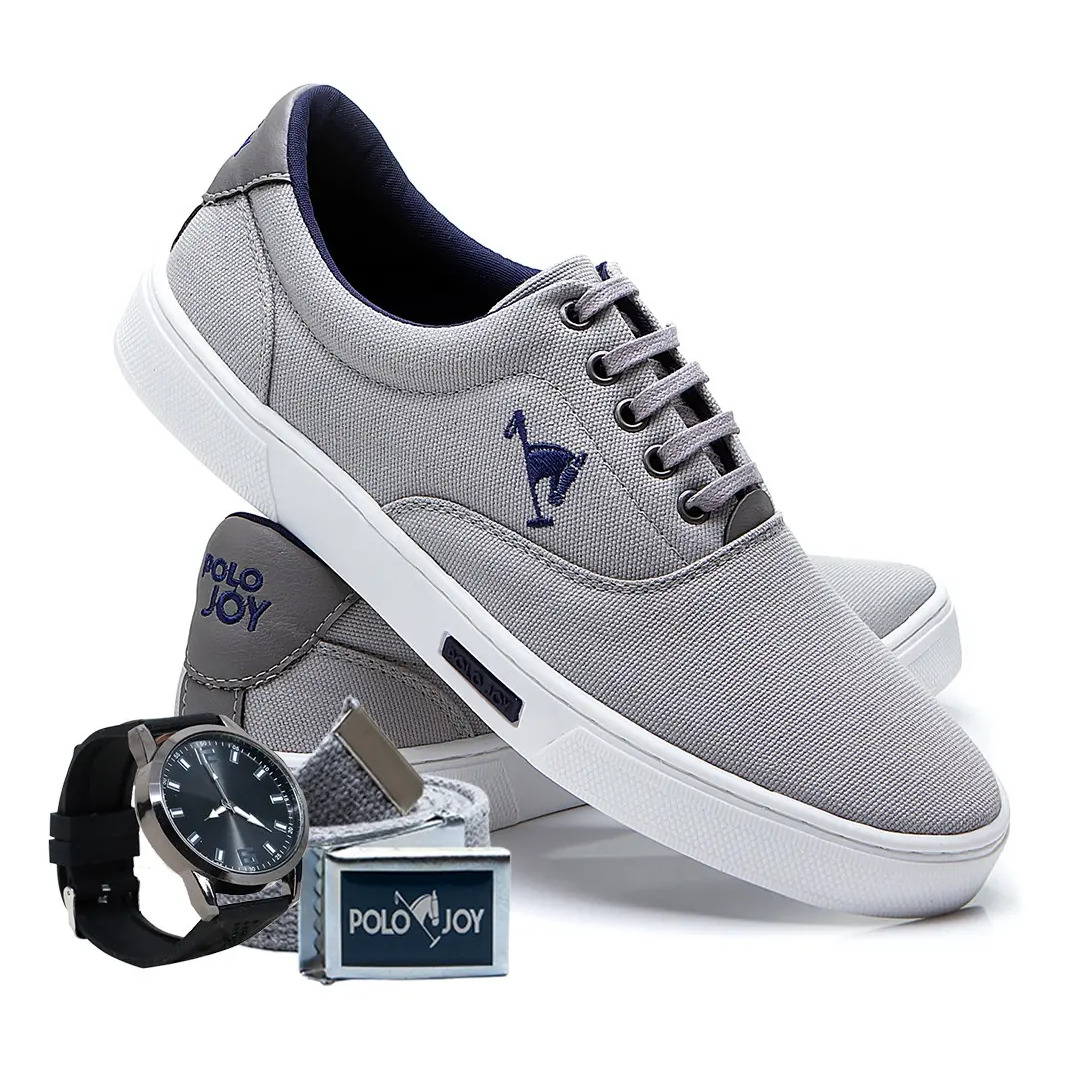 Tênis Polo Joy Masculino Lona Casual + Relógio + Cinto Tênis Polo Joy Masculino Lona Casual + Relógio + Cinto