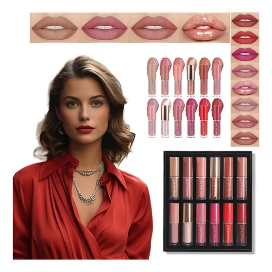 Anglicolor® 12 Colores De Lápiz Labial Rojo Sombras Indeleble Set De Labiales Maquillaje Mate