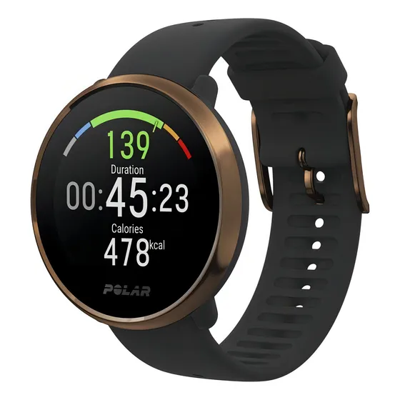 Reloj Polar Ignite Pulsometro Gps Running Fitness Caja Blanco Malla Negro Bisel Dorado Oscuro Diseño De La Malla Mesh