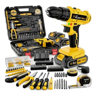 Parafusadeira Furadeira De Impacto The Black Tools Profissional 2 Baterias Com Maleta + Kit Acessórios 134 Peças Tbkit20 Amarelo 127/220v 60 Hz