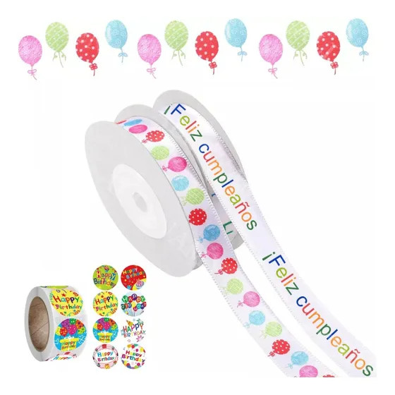 Listón Satinado De Cinta Para Feliz Cumpleaños+500 Pegatinas Color Color Feliz Cumpleaños