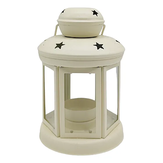 Farol Beige De Metal Porta Vela Con Estrellitas