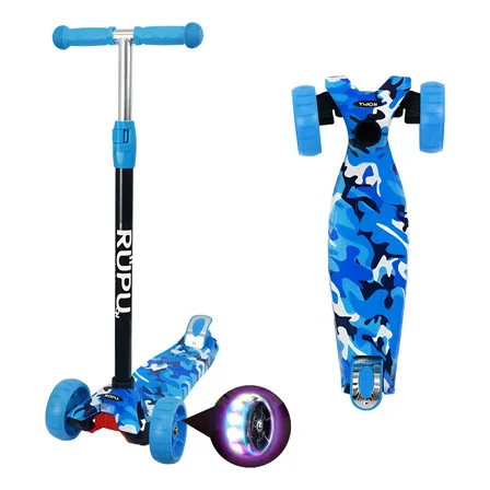 Scooter Monopatin Army Blue Niños Rupu Rueda Led Regulable