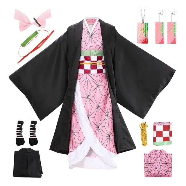 Cosplay Demon Slayer, Disfraz De Nezuko Tanjiro Kochou Shinobu Con Collar, Conjunto De Capa Kimono, Regalo Para Niños, Disfraz De Demon Slayer