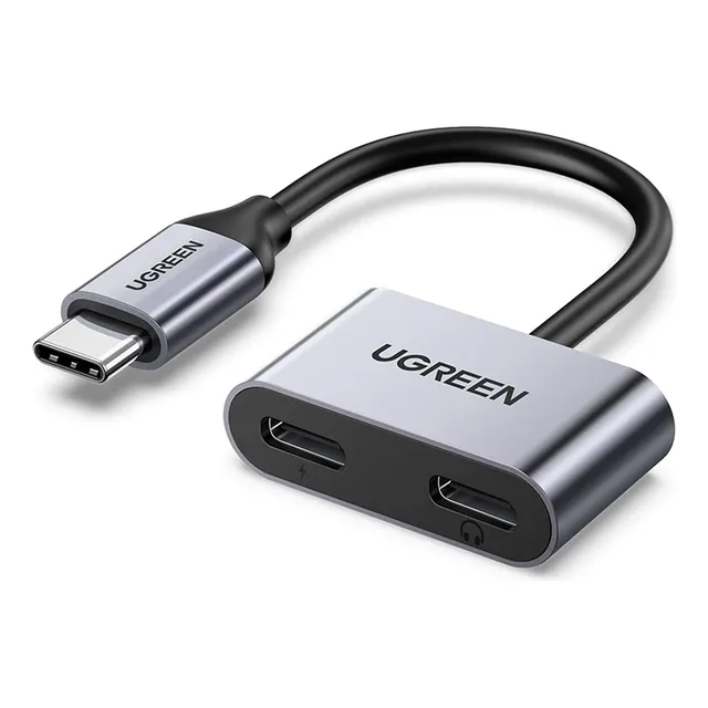 Adaptador De Audio Ugreen Hub Usb-c 2 En 1 Compatible Con Pd 3.0 Gray