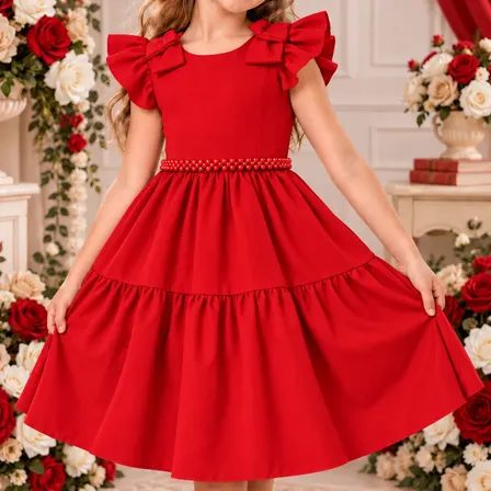 Vestido Infantil Menina Pérola Festa Juvenil Rodadinho Luxo
