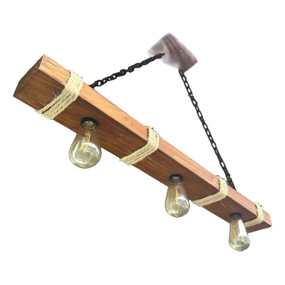 Luminária Caibro P/ 3 Lâmpadas Pendente Madeira Rústica