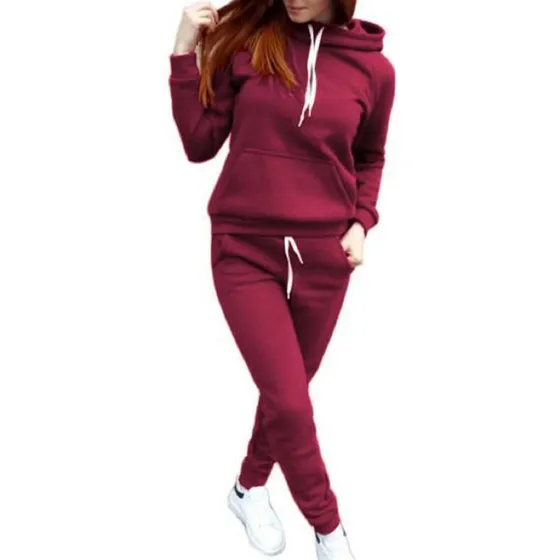 Conjunto Deportivo Para Mujer Rojo Abrigado Felpa - Estilo Rojo Lisa M