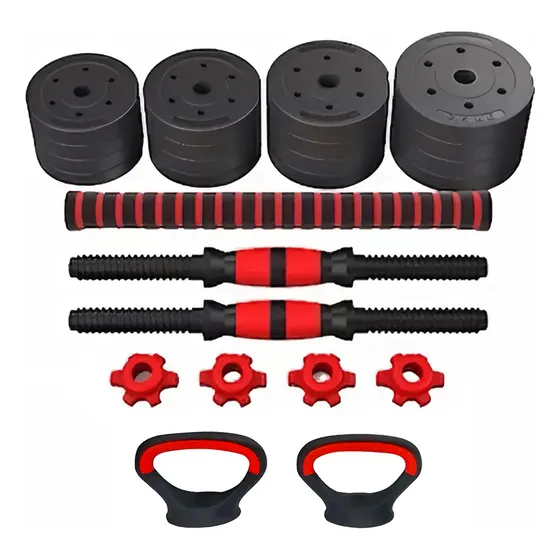 Kit Mancuernas + Pesas Rusas Dakota 20kgs Con Discos Pvc Con Tope A Rosca