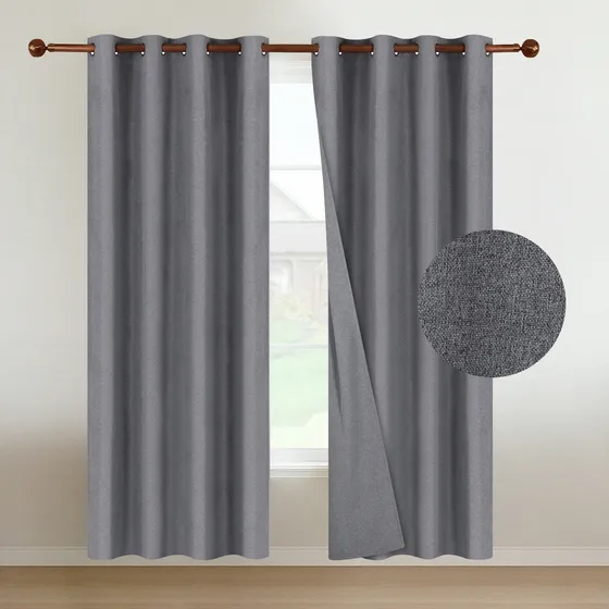 Cortinas Blackout 100% Casatua 2paños 140x220 Textura Lino Gris Oscuro
