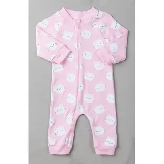 Macacão Longo Estampado Gatinha Rosa-claro Gg