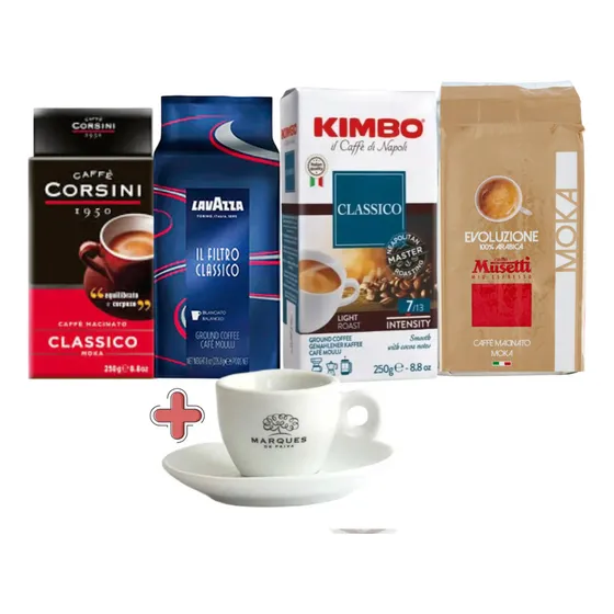 Set 4 X Cafés Italianos Molidos + Taza Espresso Envío Gratis