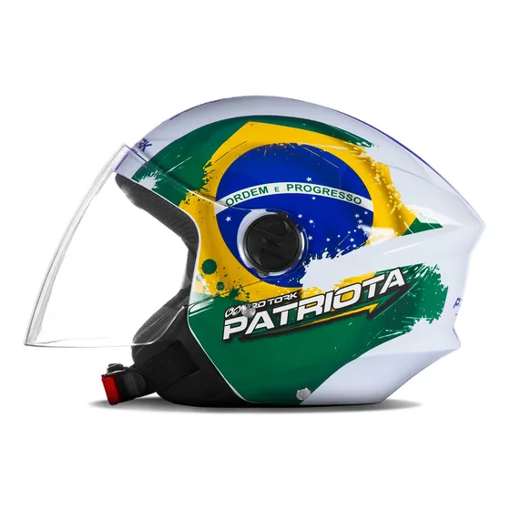 Capacete Bandeira Do Brasil New Liberty 3 Patriota Branco 60 Desenho New Liberty Trhee 3 Patriota Bandeira do Brasil Branco e Verde Com Viseira Transparente