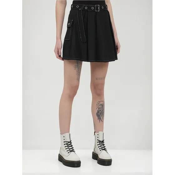 Falda Cargo Con Cinto Pespuntes Punk Grunge Kawaii Goth