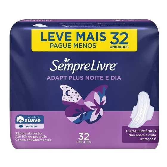 Absorvente Adapt Plus Suave Com Abas 32und Sempre Livre