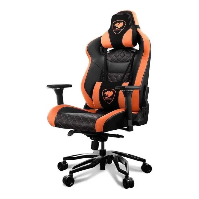 Silla de escritorio Cougar Armor Titan Pro gamer ergonómica negra y naranja con tapizado de cuero sintético y gamuza sintética