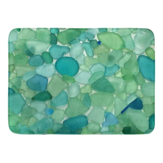 Alfombra Baño Colorida Cristal Mar Color Verde Azulado Para