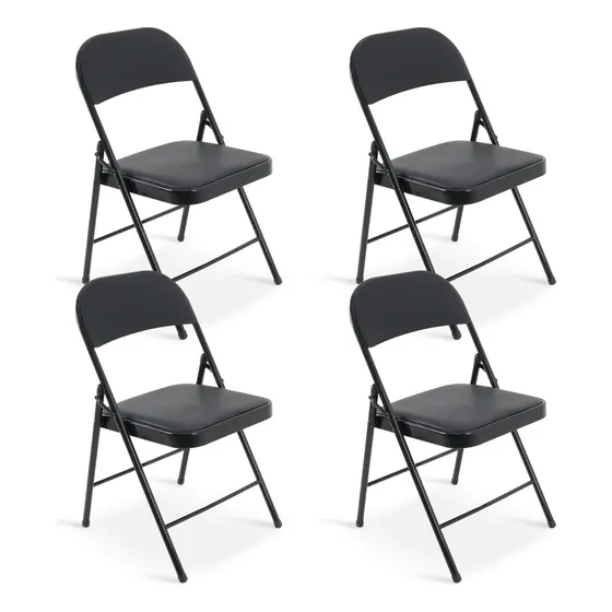 Sillas Plegables Negras De Acero Reforzadas Set De 4