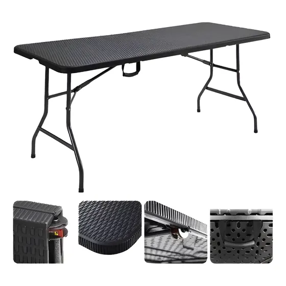 Mesa Plegable Reforzada Negra, Diseño Rattan Dilimbo