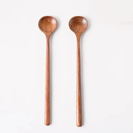 2 Cuchara Larga Madera Estilo Coreano Natural Mango Largo