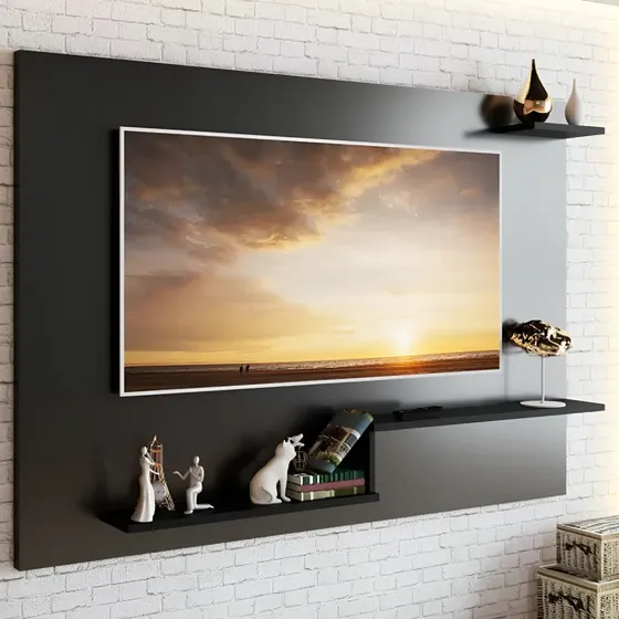 Panel Para Tv Led Lcd - Rack Pared - Estante Repisa - Living Color Negro | Cuotas sin interés