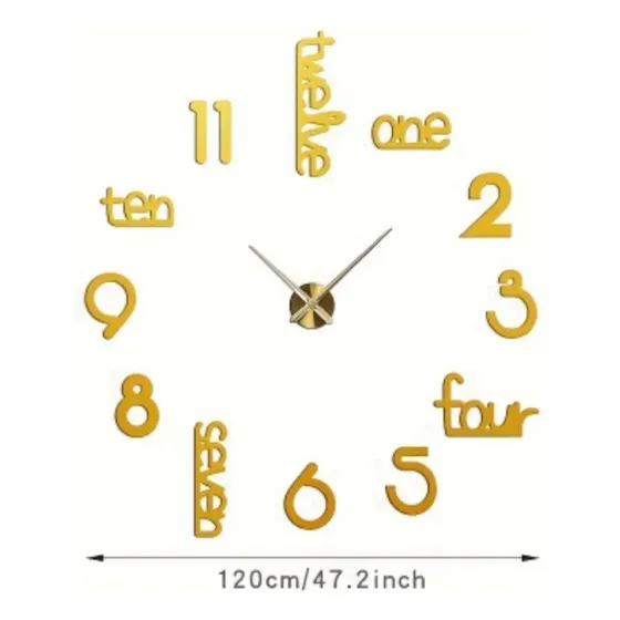 Reloj Pared 3d Espejo Decorativo Minimalista Moderno 120 Cm