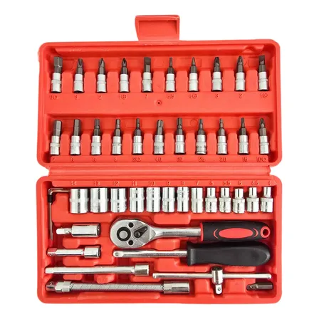 Caja Set Herramientas Juego Llave Tubo Crique Kit 46 Piezas