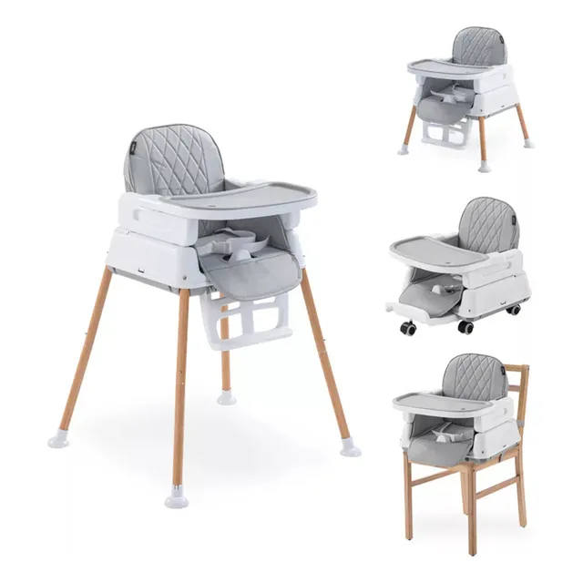 Banna Trona De Bebé Gris 5 En 1 Bandeja Y Cojín De Pu Impermeable Extraíble Fácil De Montar, Fácil De Plegar, Fácil De Limpiar, Con Estructura Piramidal Estable Y Material Resistente