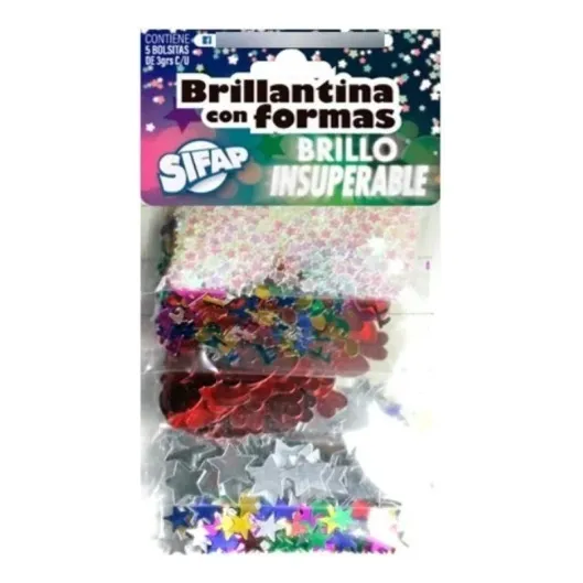 Brillantinas Con Formas Sifap X 5 Bolsitas Color Brillo Insuperable