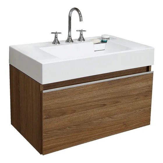 Mueble para baño Bernova Bernova2 de 80cm de ancho, 52.5cm de alto y 46.5cm de profundidad, con bacha color blanco y mueble olmo alpino sin agujeros para grifería