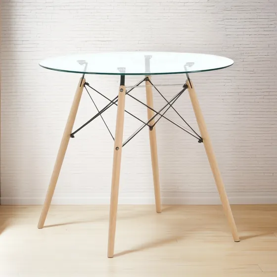 Mesa Eames Vidrio Templado 70 Cm Diámetro Artihogar Agua Marrón Claro