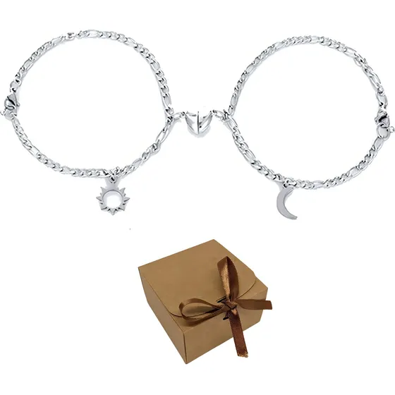 Things Nerd Pulseiras Magnéticas Casal Namorados Sol e Lua Kit Imã Amizade Dia dos Namorados